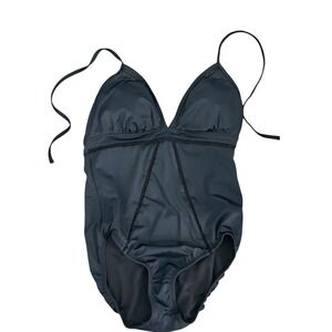 Black One Piece Swimsuit Plunge Neckline Lined Swimwear‎